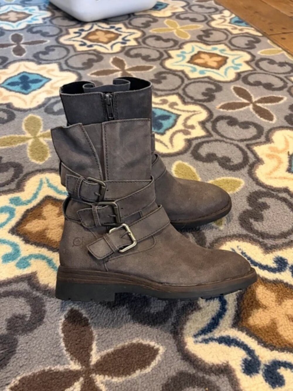 Born Mayne Gray Buckle Strap Mid-Calf Boots